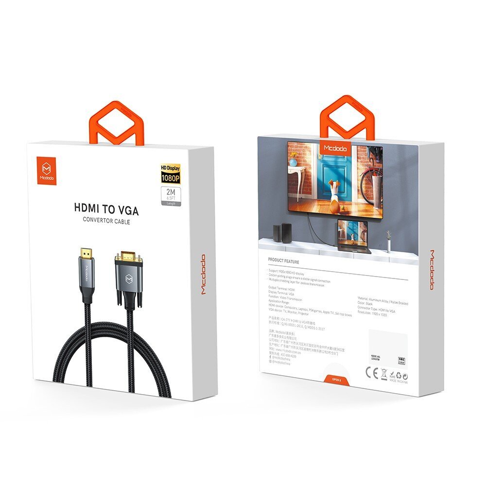 Mcdodo HDMI-VGA kaksisuuntainen musta 2 metrin kaapeli CA-7770 hinta ja tiedot | Videokameran lisätarvikkeet | hobbyhall.fi