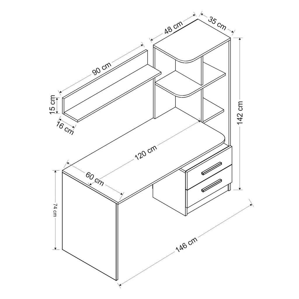 Työpöytä hyllyllä Kalune Design 382, ​​valkoinen/musta hinta ja tiedot | Tietokonepöydät ja työpöydät | hobbyhall.fi