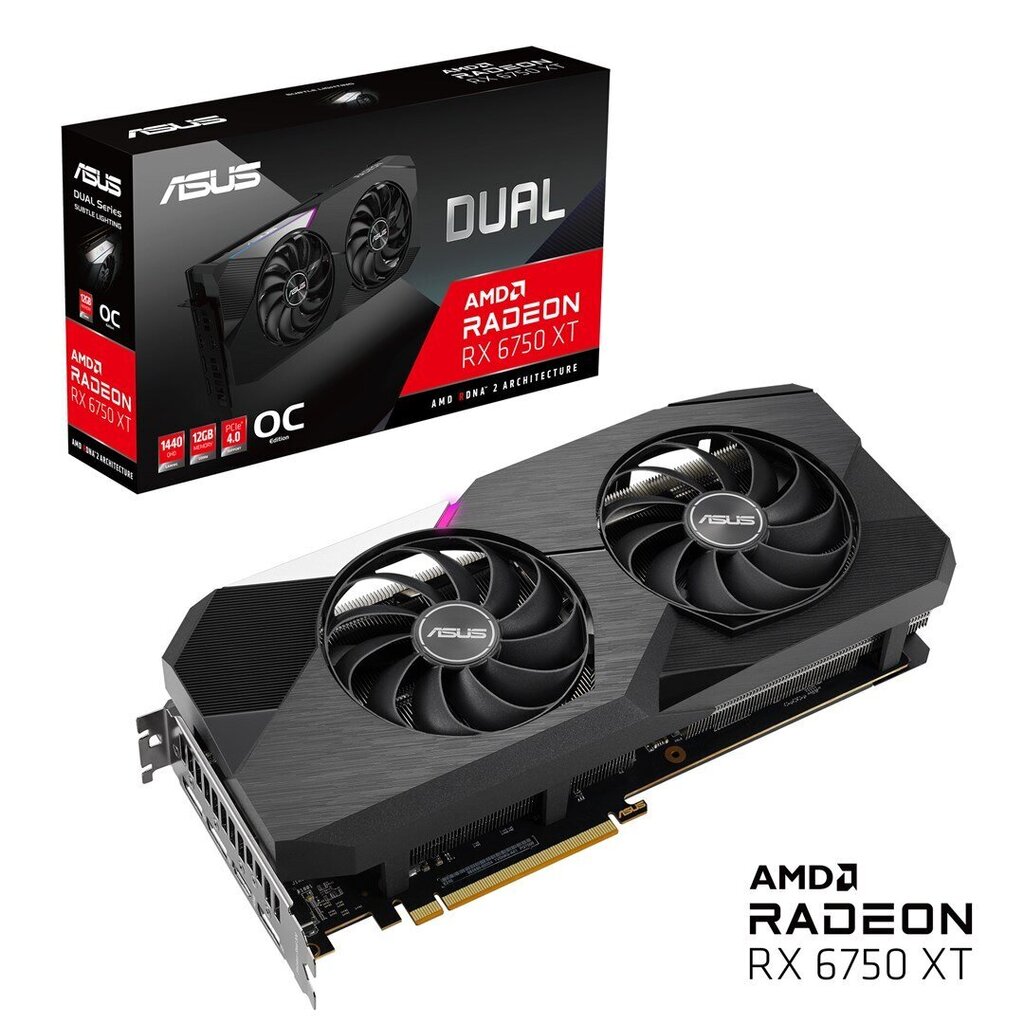 Asus VGA RX 6750XT 12GB Dual O12G, mustan värinen hinta ja tiedot | Näytönohjaimet | hobbyhall.fi