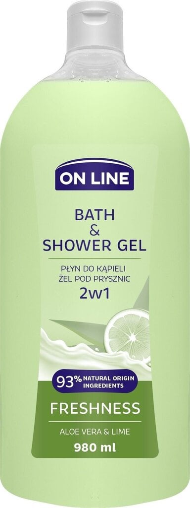 On Line 2in1 Daily Care AloeVera&Lime voidemainen suihkugeeli ja kylpyvaahto, 980 ml hinta ja tiedot | Suihkusaippuat ja suihkugeelit | hobbyhall.fi