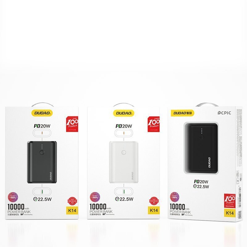 Ulkoinen akku varavirtalähde Dudao 10000 mAh Quick Charge 3.0 22.5W, musta (K14_Black) hinta ja tiedot | Varavirtalähteet | hobbyhall.fi