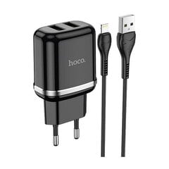 Hoco N4 12W 2x USB 2.4A pistokelaturi iPhonelle ja iPadille Lightning 1m mustalla kaapelilla hinta ja tiedot | Puhelimen laturit | hobbyhall.fi