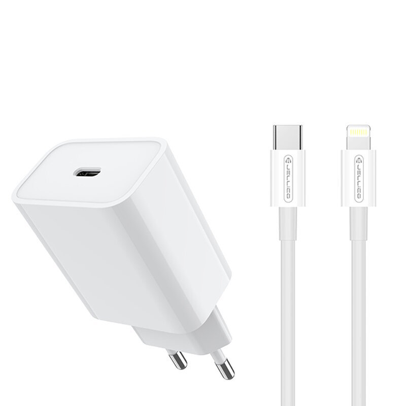 Jellico C8T PD 20W QC 3.0 älykäs pikalaturi 1x USB-C (5-12V) + PD Lightning kaapeli 1 m valkoinen hinta ja tiedot | Puhelimen laturit | hobbyhall.fi