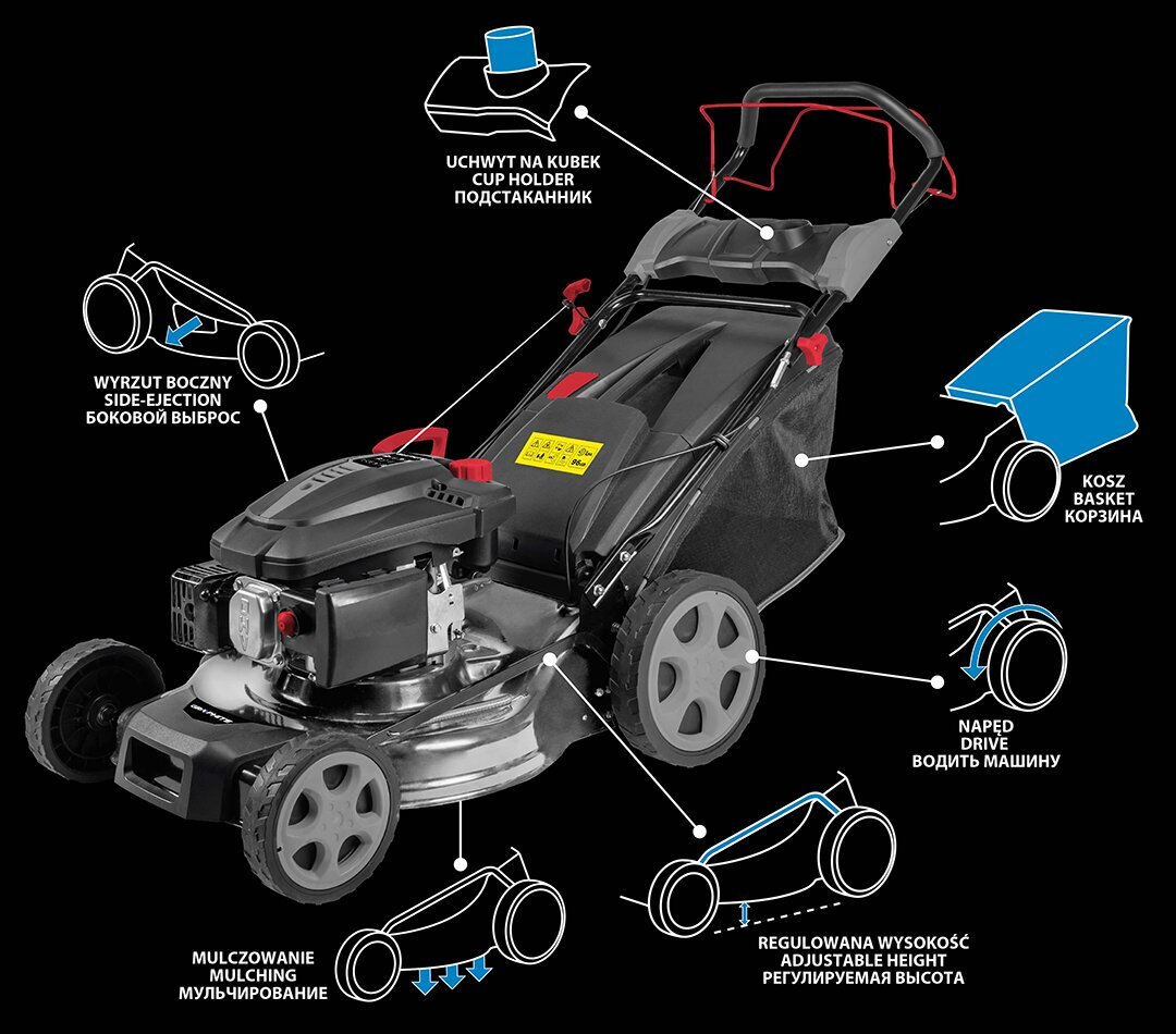 Bensiinikäyttöinen itsevetävä ruohonleikkuri GRAPHITE 52G671 hinta ja tiedot | Ruohonleikkurit | hobbyhall.fi