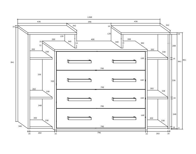 Meblocross Rio 4S, tumman tammen /valkoisen värinen lipasto hinta ja tiedot | Lipastot | hobbyhall.fi