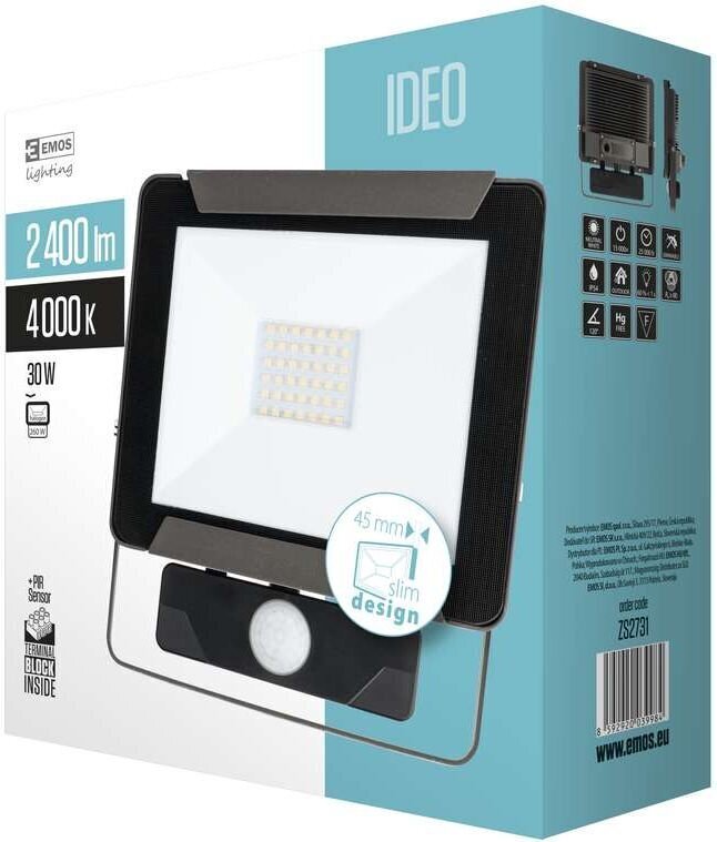 EMOS IDEO -LED-kohdevalo, 30 W, PIR, 196 × 61 × 207 mm hinta ja tiedot | Taskulamput ja valonheittimet | hobbyhall.fi