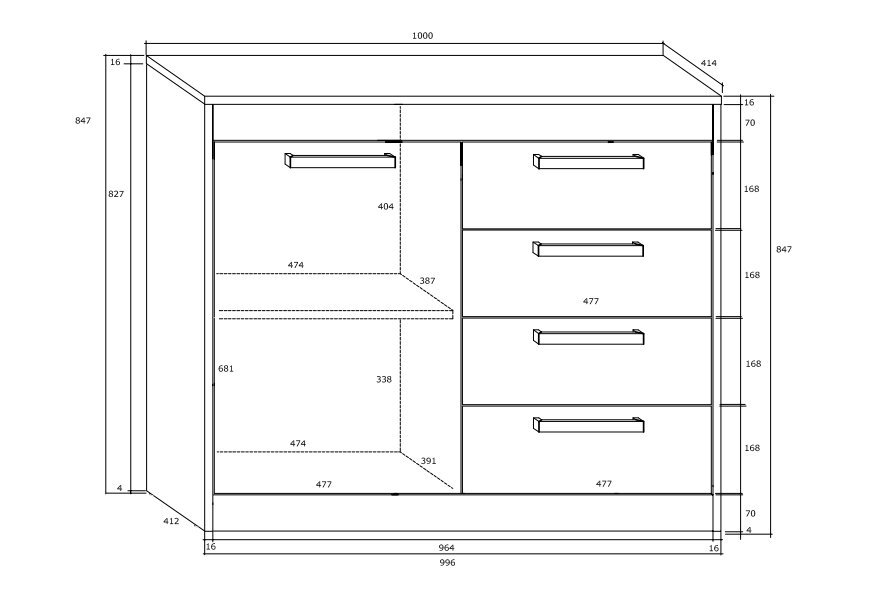 Meblocross Maximus 1D4S, tumman tammen /valkoisen värinen lipasto hinta ja tiedot | Lipastot | hobbyhall.fi