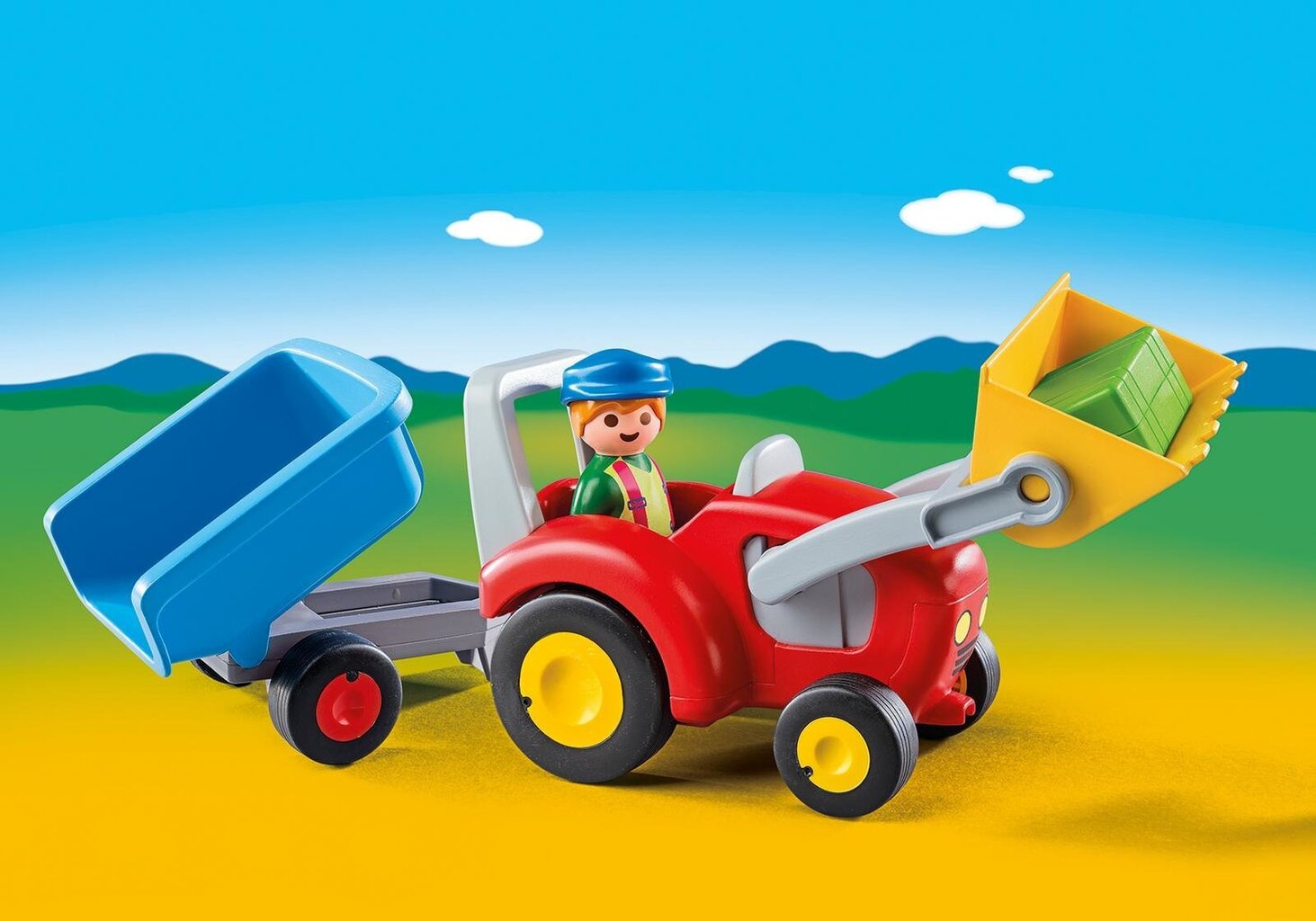 6964 PLAYMOBIL® 1.2.3, Traktori kauhalla ja perävaunulla hinta ja tiedot | LEGOT ja rakennuslelut | hobbyhall.fi
