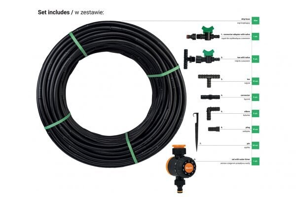 Bradas WATER FLOW DRIP tippukastelusarja ajastimella ja letkulla, 50 m hinta ja tiedot | Puutarhaletkut, kastelukannut ja muut kastelutarvikkeet | hobbyhall.fi