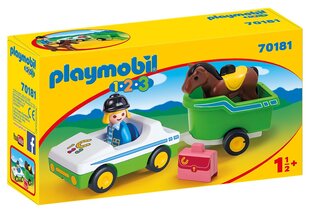 70181 PLAYMOBIL® 1.2.3. Auto hevosen perävaunulla hinta ja tiedot | LEGOT ja rakennuslelut | hobbyhall.fi