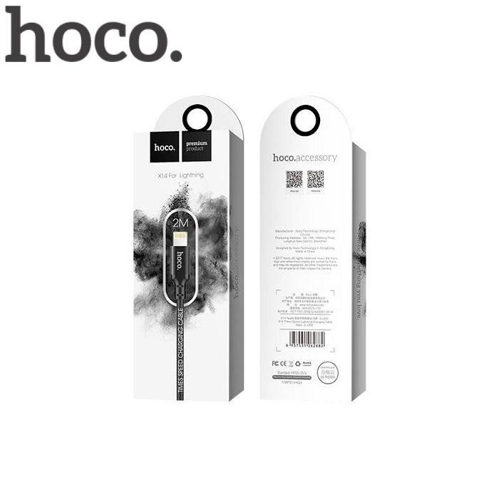 Hoco Premium Times Speed X14 Strong Lightning USB-data- ja latauskaapeli 2 metrin pituinen (MD818) mustan värinen hinta ja tiedot | Kaapelit ja adapterit | hobbyhall.fi