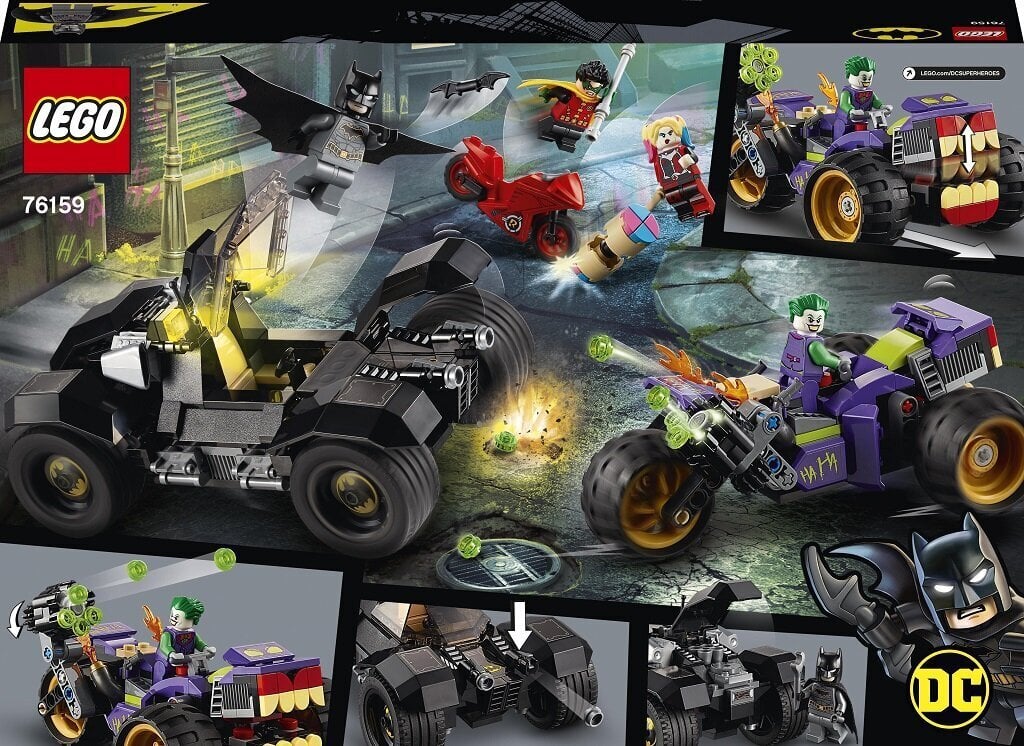 76159 LEGO® Super Heroes Jokerin kolmipyöräinen ajojahti hinta ja tiedot | LEGOT ja rakennuslelut | hobbyhall.fi