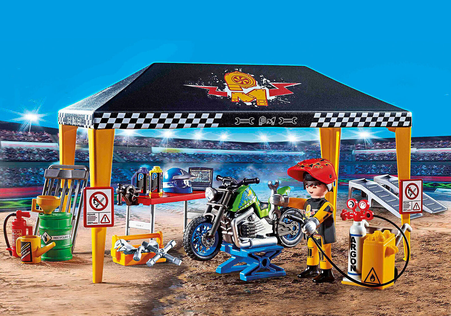 70552 PLAYMOBIL® Stuntshow Moottoripyöräpalvelu teltassa hinta ja tiedot | LEGOT ja rakennuslelut | hobbyhall.fi