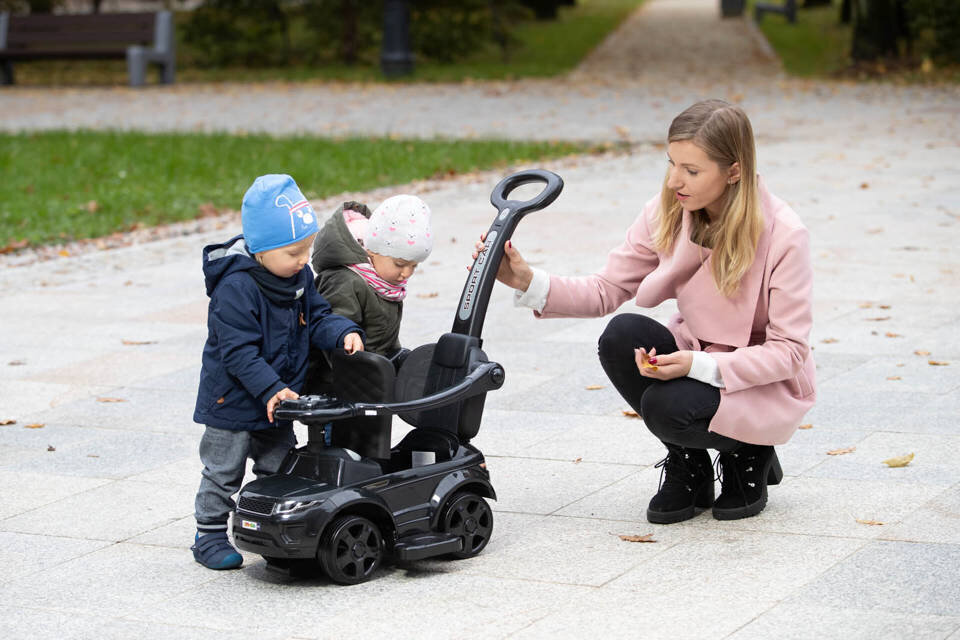 Vauvan työntöauto kahvalla ja kuminauhalla HZ614R MUSTA hinta ja tiedot | Vauvan lelut | hobbyhall.fi