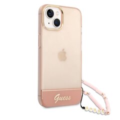 Guess PC/TPU Camera Outline Translucent Case with Strap for iPhone 14 Plus Pink hinta ja tiedot | Puhelimen kuoret ja kotelot | hobbyhall.fi