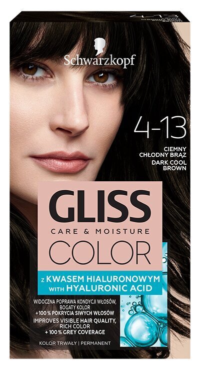 Schwarzkopf Gliss Color -kestoväri, 4-13 Dark Cool Brown hinta ja tiedot | Hiusvärit | hobbyhall.fi