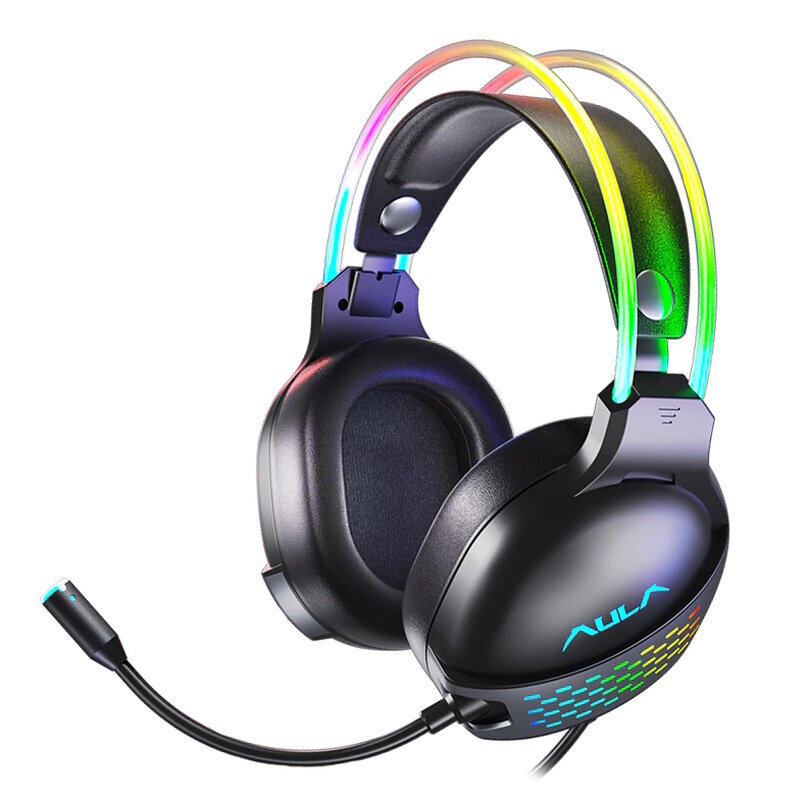 Gamer Headset 50mm ohjaimet 2,1m kaapeli 2 x 3,5mm HD Audio/mikrofoni + USB RGB LED Aula S503 Noise-Off Pro, musta hinta ja tiedot | Kuulokkeet | hobbyhall.fi