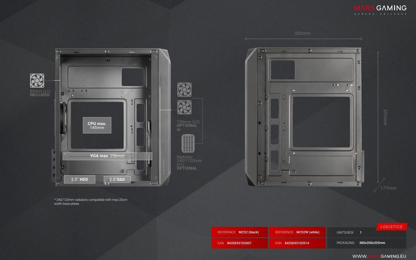 MARS GAMING MC-S2 PC Case mATX / FRGB / Window / MESH hinta ja tiedot | Tietokonekotelot | hobbyhall.fi