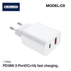 Jellico C9 PD 20W QC 3.0 Smart Adaptive Pikalaturi USB-C:llä (5-12V) / USB 3A White hinta ja tiedot | Puhelimen laturit | hobbyhall.fi