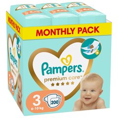 PAMPERS Premium Care kuukausipakkaus, koko 3, 6-10 kg, 200 kpl hinta ja tiedot | Vaipat | hobbyhall.fi