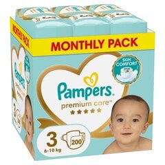 PAMPERS Premium Care kuukausipakkaus, koko 3, 6-10 kg, 200 kpl hinta ja tiedot | Vaipat | hobbyhall.fi