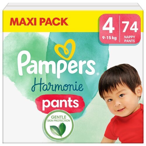 PAMPERS Harmonie Pants Maxi Pack, koko 4, 9-15kg, 74 kpl hinta ja tiedot | Vaipat | hobbyhall.fi