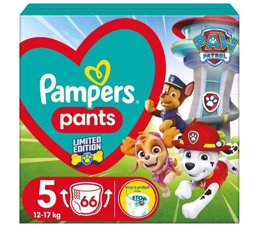 PAMPERS Pants Paw Patrol (Ryhmä Hau) -vaipat, koko 5, 12-17 kg, 66 kpl hinta ja tiedot | Vaipat | hobbyhall.fi