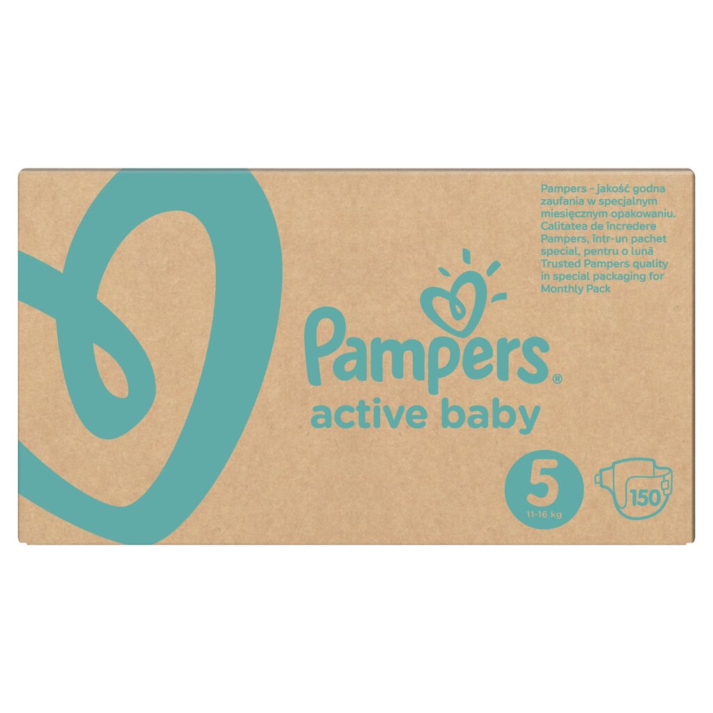 Vaipat PAMPERS Active Baby-Dry, kuukausipaketti, koko 5, 11-16 kg, 150 kpl hinta ja tiedot | Vaipat | hobbyhall.fi