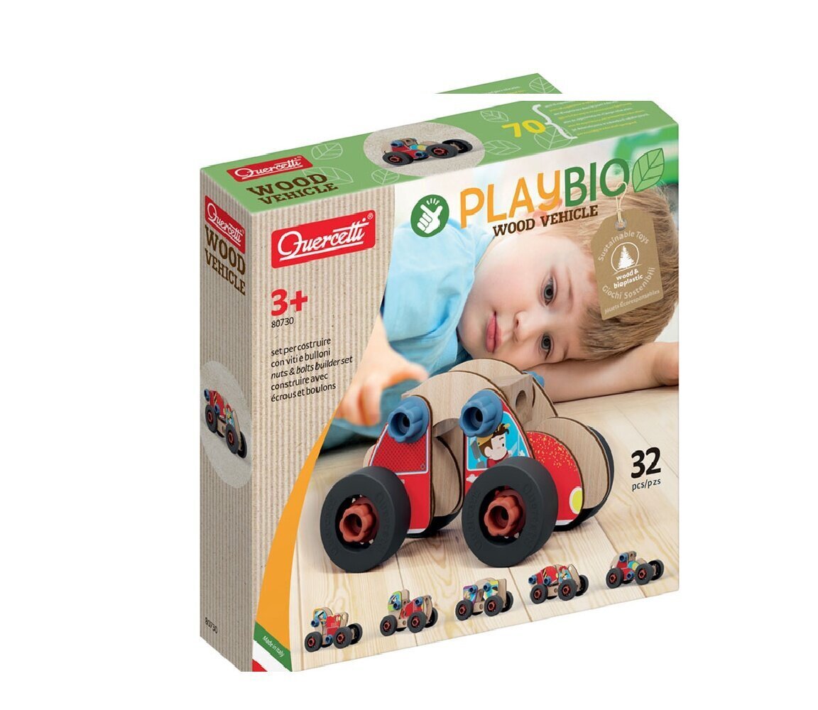 3D puinen rakennuslelu auto Quercetti Play Bio Wood, 32 osaa hinta ja tiedot | LEGOT ja rakennuslelut | hobbyhall.fi