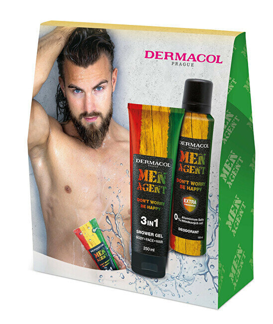 Setti Dermacol Men Agent Happy miehille: suihkugeeli, 250 ml + deodorantti, 150 ml hinta ja tiedot | Suihkusaippuat ja suihkugeelit | hobbyhall.fi