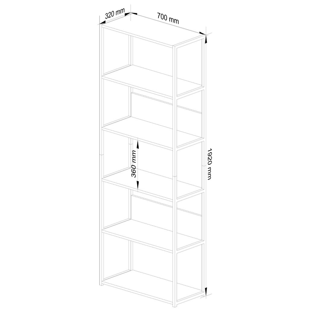 Loft metallinen kirjahylly 70 cm - valkoinen - sonoma tammi - 6 hyllyä hinta ja tiedot | Hyllyt | hobbyhall.fi