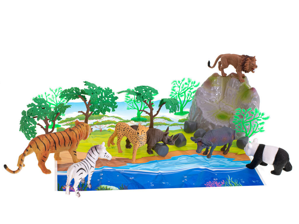 Safari villieläinhahmot (7 kpl) matolla ja tarvikkeilla hinta ja tiedot | Kehittävät lelut | hobbyhall.fi