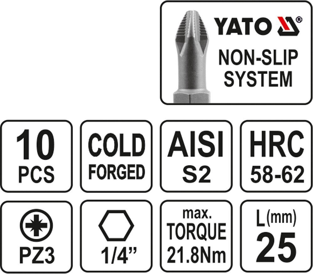 Yato, Suutinsarja PZ3x25mm 1/4", 10kpl hinta ja tiedot | Käsityökalut | hobbyhall.fi