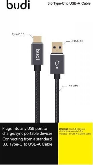 Budi, USB-A - USB C, 1,2 m hinta ja tiedot | Puhelinkaapelit | hobbyhall.fi