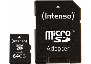 Intenso 3413490 64 GB microSDXC, Class 10, SD-Adapter hinta ja tiedot | Puhelimen muistikortit | hobbyhall.fi