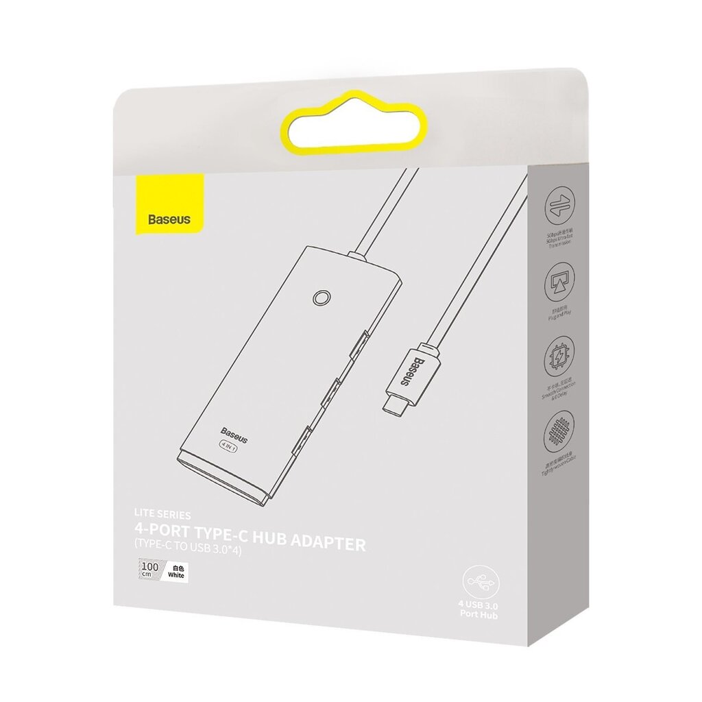 Baseus Lite Series HUB USB Type C -sovitin - 4x USB 3.0 1m valkoinen (WKQX030402) hinta ja tiedot | Adapterit | hobbyhall.fi