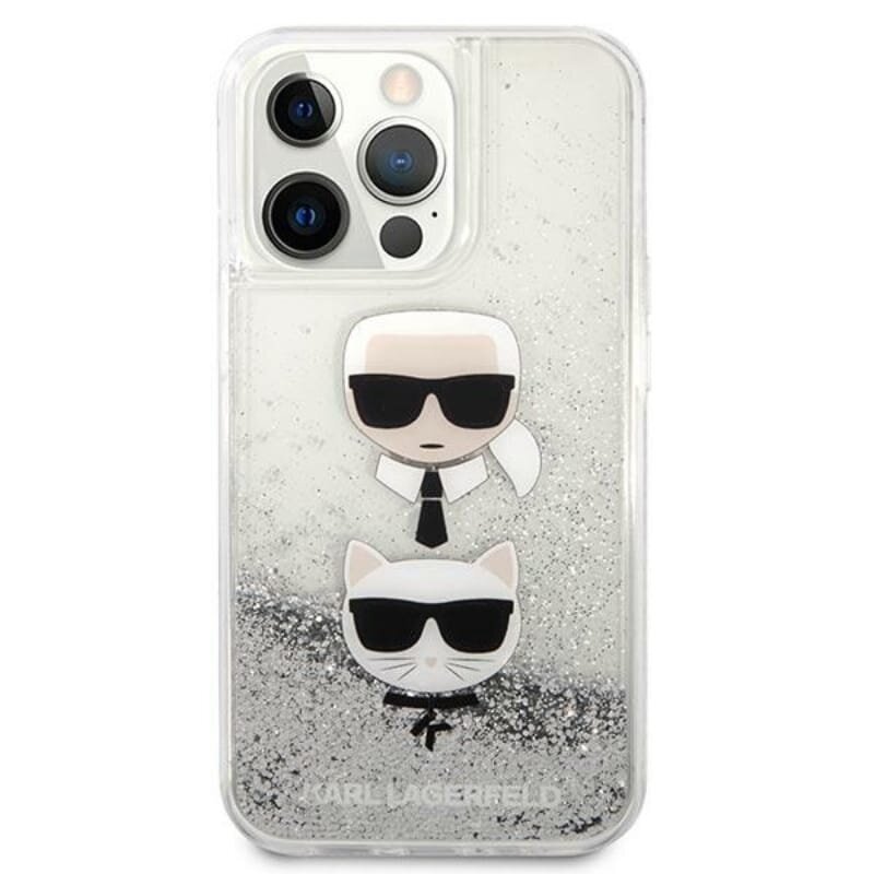 Karl Lagerfeld Liquid Glitter Karl & Choupette Head Case iPhone 13 Pro Maxille (hopea) hinta ja tiedot | Puhelimen kuoret ja kotelot | hobbyhall.fi