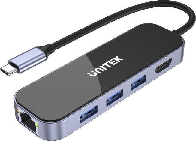 UNITEK HUB USB-C 3.1, RJ-45, 3XUSB-A, HDMI, 4K, PD100W hinta ja tiedot | Adapterit | hobbyhall.fi