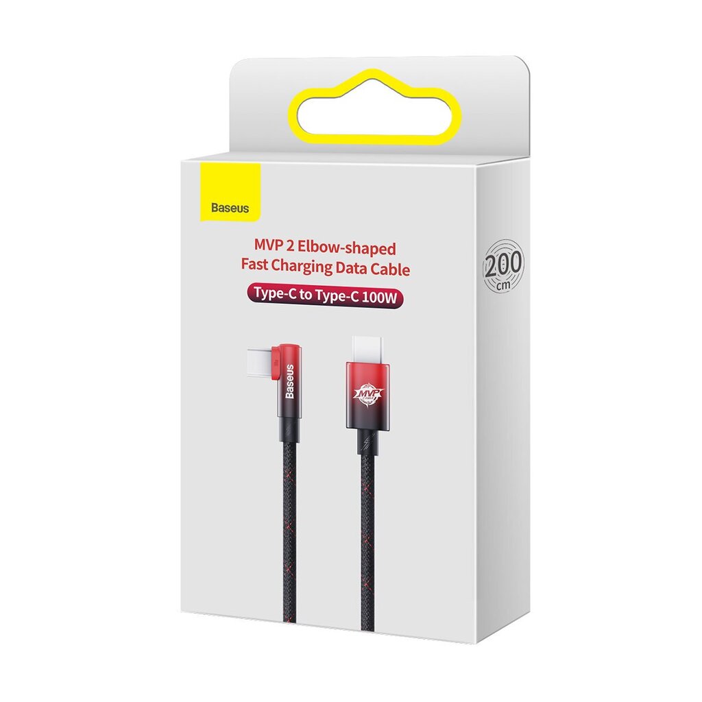 Baseus MVP Elbow angled cable Power Delivery cable with side connector USB Type C / USB Type C 2m 100W 5A red (CAVP000720 hinta ja tiedot | Puhelinkaapelit | hobbyhall.fi