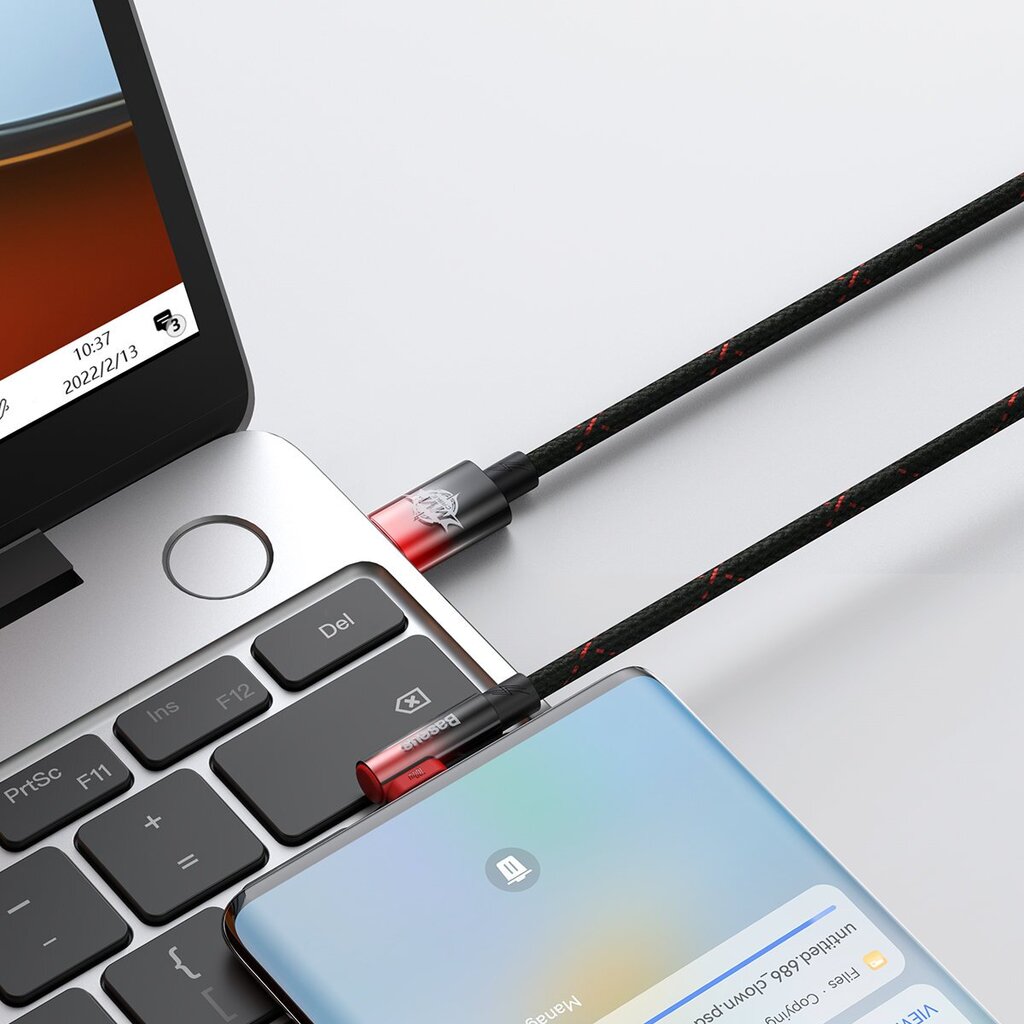 Baseus MVP Elbow angled cable Power Delivery cable with side connector USB Type C / USB Type C 2m 100W 5A red (CAVP000720 hinta ja tiedot | Puhelinkaapelit | hobbyhall.fi