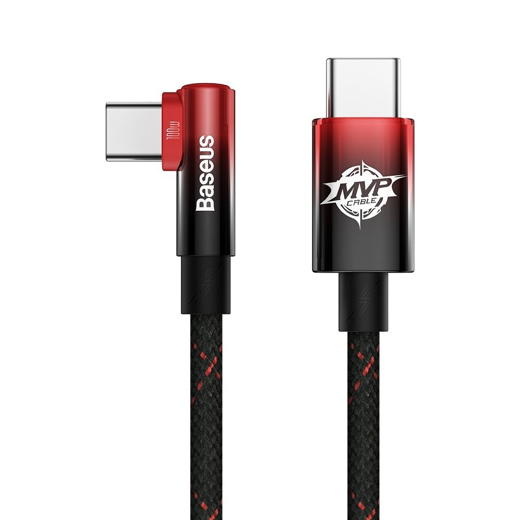 Baseus MVP Elbow angled cable Power Delivery cable with side connector USB Type C / USB Type C 2m 100W 5A red (CAVP000720 hinta ja tiedot | Puhelinkaapelit | hobbyhall.fi