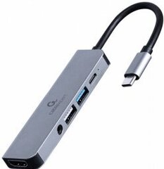 Gembird USB Type-C 5-in-1 Grey hinta ja tiedot | Adapterit | hobbyhall.fi