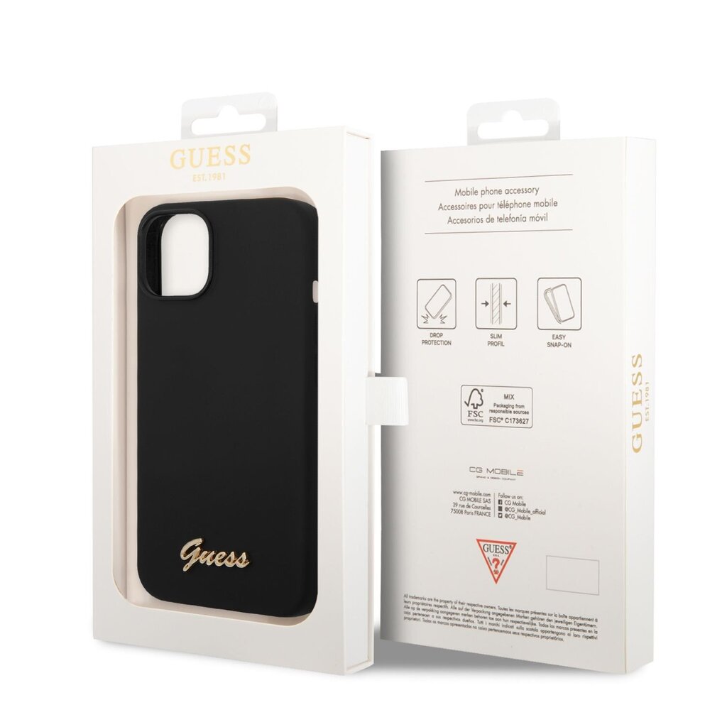 Guess Liquid Silicone Metal Logo Case iPhone 14:lle, musta hinta ja tiedot | Puhelimen kuoret ja kotelot | hobbyhall.fi