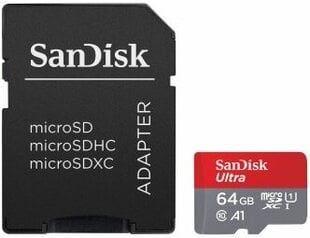 SanDisk Ultra microSD 64GB + SD-sovitin hinta ja tiedot | Sandisk Puhelimet, älylaitteet ja kamerat | hobbyhall.fi