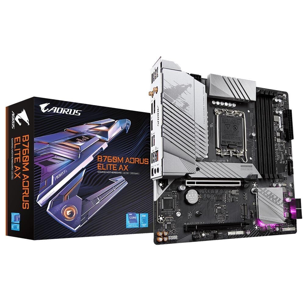 Gigabyte B760M AORUS ELITE AX (rev. 1.0), Micro ATX, LGA1700, DDR5, WiFi hinta ja tiedot | Emolevyt | hobbyhall.fi