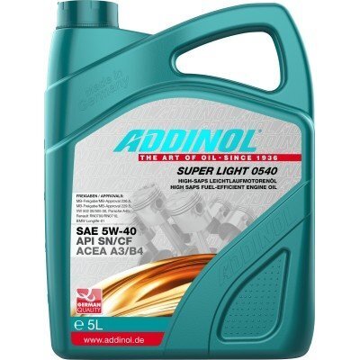 Moottoriöljy Addinol Addinol Super Light 0540 5w40 - 5L hinta ja tiedot | Moottoriöljyt | hobbyhall.fi