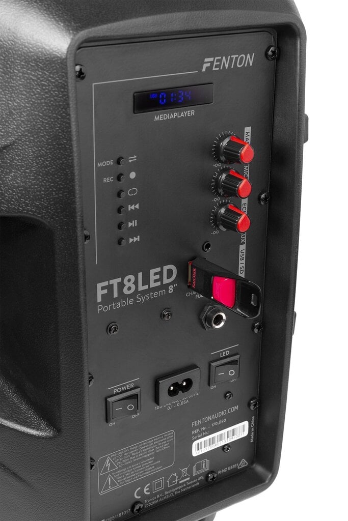 Fenton FT8LED kannettava äänijärjestelmä 8" 300W hinta ja tiedot | Kaiuttimet | hobbyhall.fi