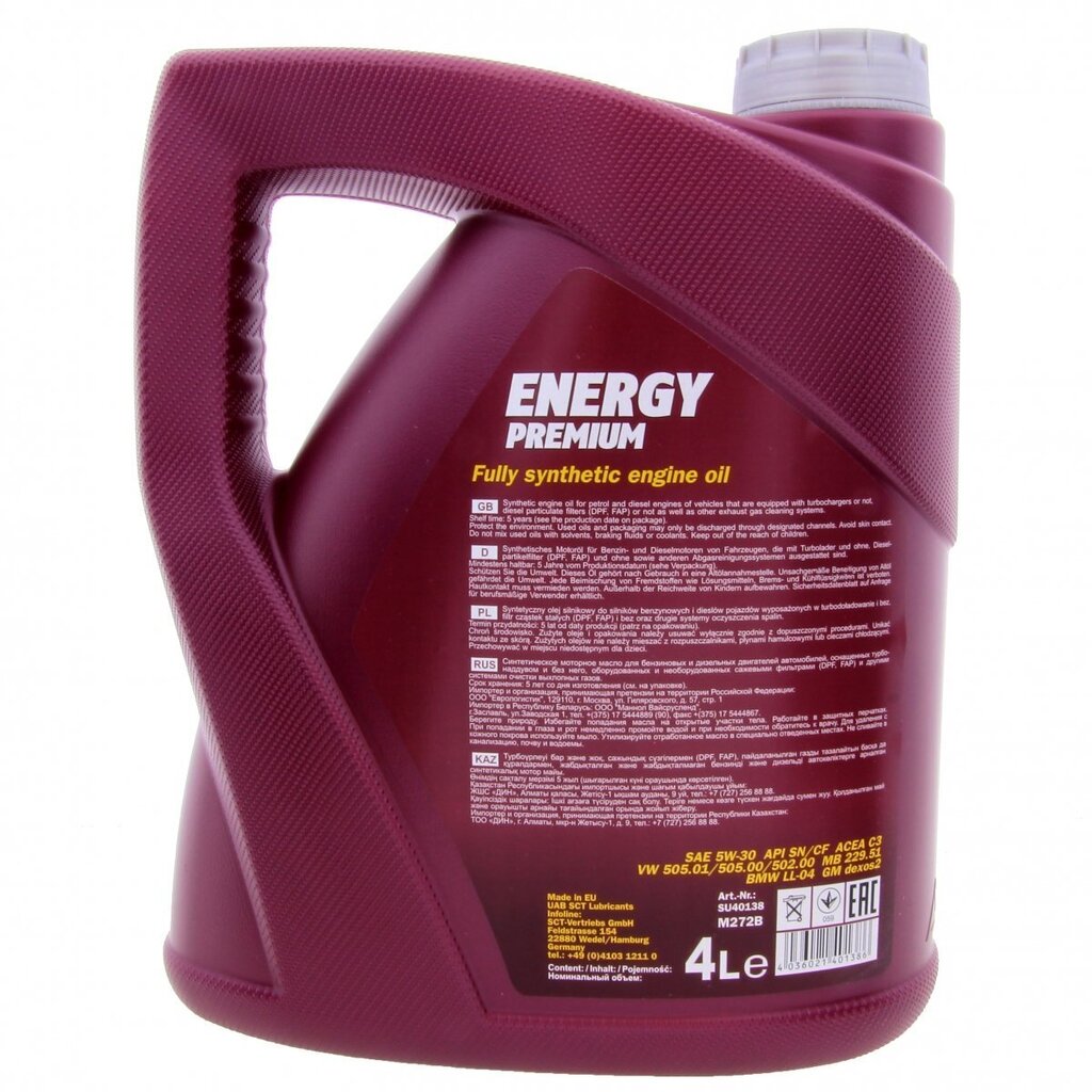 Moottoriöljy Mannol Energy Premium 5W-30 Fully Synthetic, 4L hinta ja tiedot | Moottoriöljyt | hobbyhall.fi