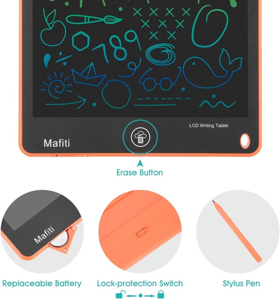 LCD-värillinen piirto- ja kirjoitustaulu, jossa on kynä lapsille - GOAPA, oranssi hinta ja tiedot | Kehittävät lelut | hobbyhall.fi