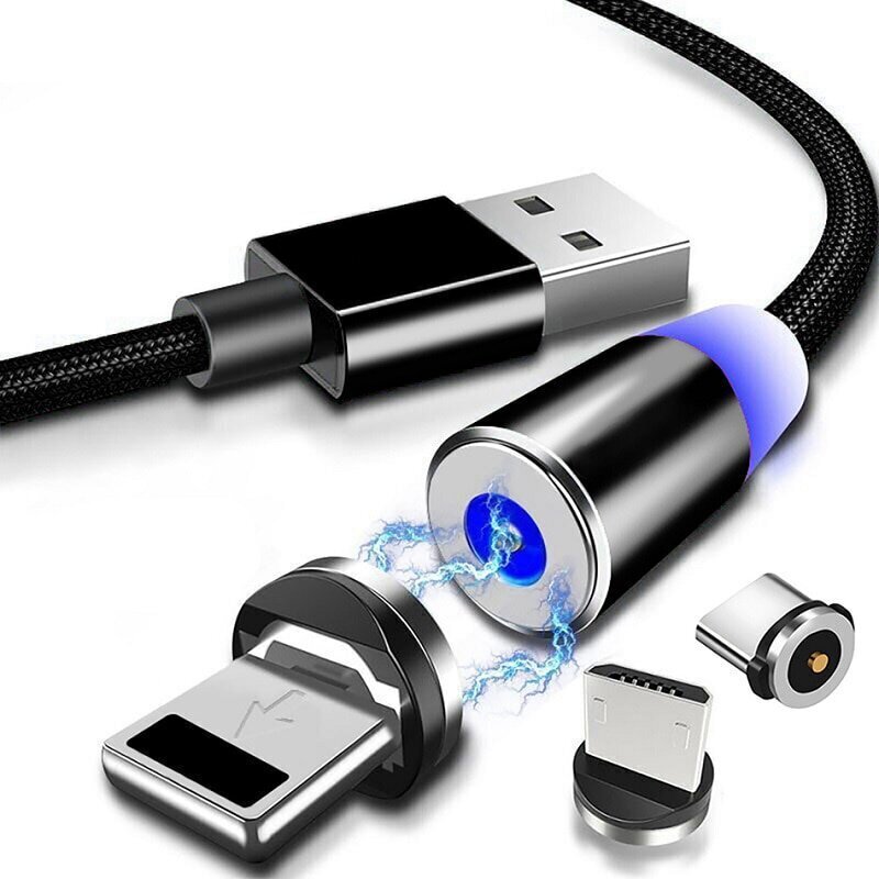 Johto, kaapeli, magneettilaturi 3in1 (Micro USB, Type-C, iPhone lightning) puhelimeen hinta ja tiedot | Puhelinkaapelit | hobbyhall.fi